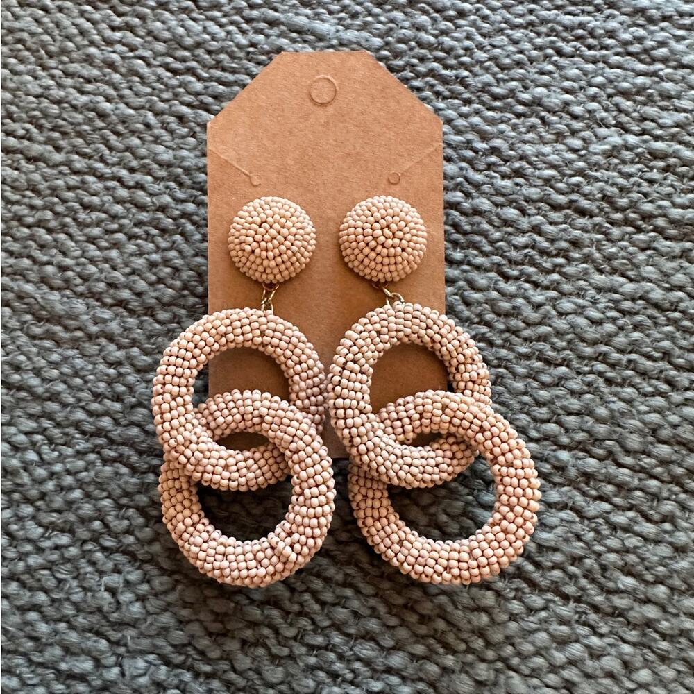 Taupe Beaded Dangle Multi Hoop Earrings
